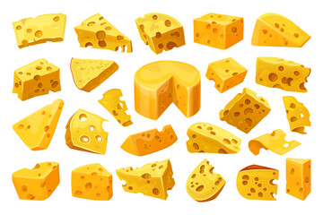 Cheese or curd pieces, vector icons set