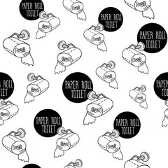 seamless fashion pattern of toilet paper roll with holder on white background. personal hygiene product for bathroom and toilet. Realistic image of paper products.