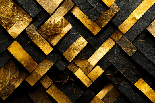 Black And Golden Pattern With Golden Leaves In The Style Of The 1920s