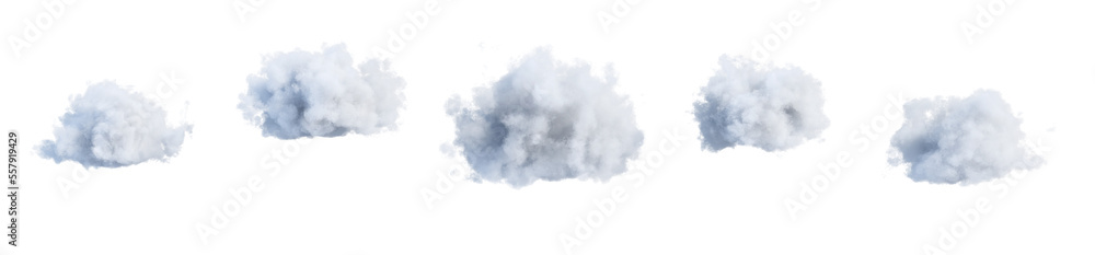 Poster white cumulus clouds set isolated on transparent background. 3d render. 3d illustration.