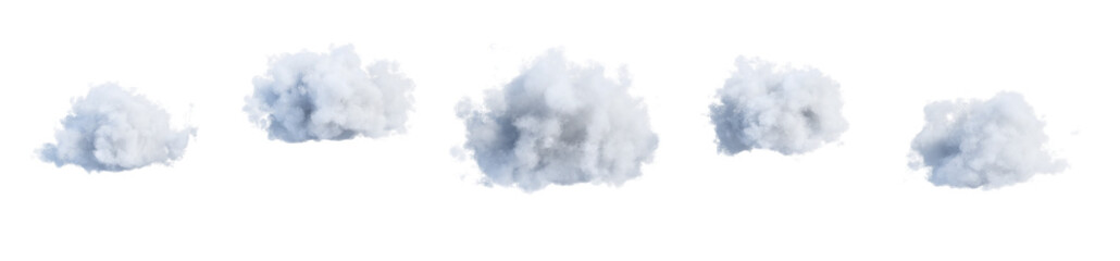 White cumulus clouds set isolated on transparent background. 3D render. 3D illustration. - 557919429