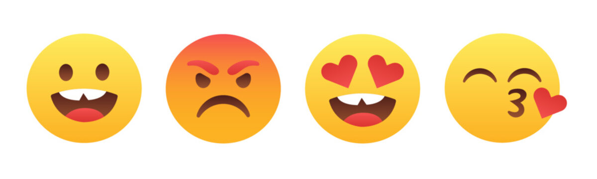 Smile, Anger, Love, Kiss, emoji pack. vector illustration 
