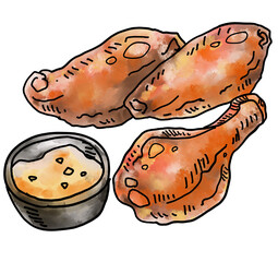 New Orleans Chicken wings with cheese dipping watercolor painting illustrtation