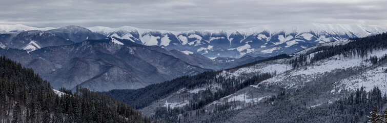 winter panorama of the Low Tatras mountains, Slovakia