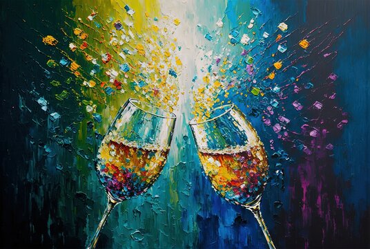 oil painting style illustration of champagne glass celebration theme background