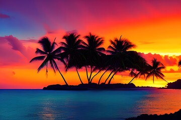 Fototapeta na wymiar Hawaii vacation sunset islands background