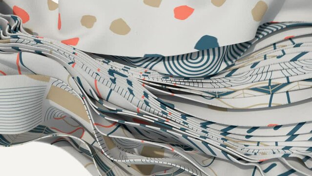 Fabric layers fluttering slowly. 4K CGI abstract background. Colorful visualization.
