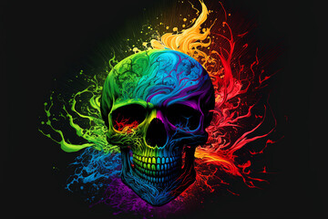 skull twist shockwave colourful crazy horror rainbow mystic zombie. Generative AI	