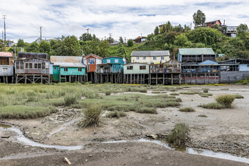 Fototapeta premium Palafitos de Pedro Montt - colorful stilt houses on Chiloé (Isla Grande de Chiloé) in Chile 