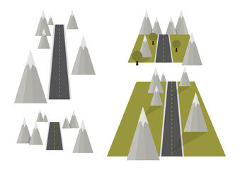 Set of road and geometric gray mountains in perspective