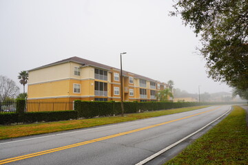 The morning fog landscape in Florida community