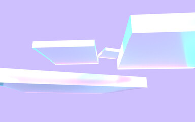 Fototapeta na wymiar 幻想的な光の中で虹色に輝くガラス板の3Dイラストレーション