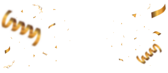 PNG Gold confetti and ribbon, serpentine ribbons isolated on transparent PNG background.