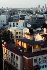 Skyline of Bucharest Romania in Partly Cloudy Sunset