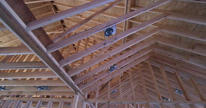 Mounted spot lamp light to into ceiling install the lighting lamp in new home construction and wood beam framework