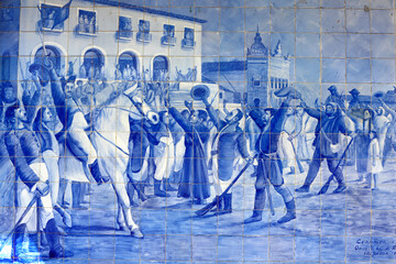 Azulejo mosaic depicting Cachoeira people cheering Prince Pedro, who led Brazil to independence