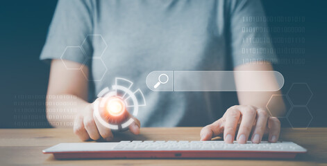 Searching Browsing Internet Data Information with blank search bar.SearchEngine Optimization SEO...