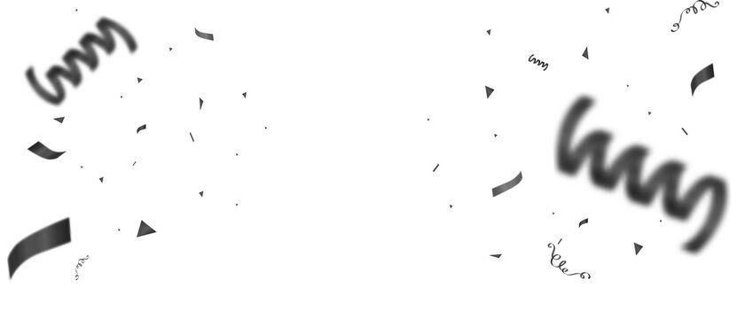 PNG Black confetti and ribbon, serpentine ribbons isolated on transparent PNG background.