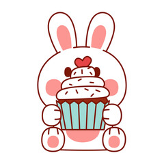 Cute Rabbit With Love Cupcake ,Illustration, Transparent