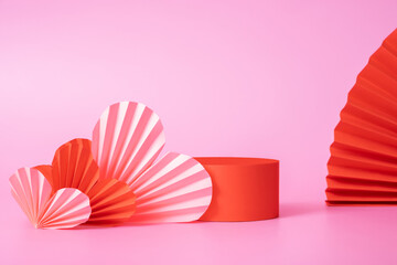 Mock up podium stage or pedestal and hearts symbol love. Decorations to Valentines day for your products