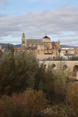 Fototapeta na wymiar Mezquta cathedral and Roman bridge in Cordoba, Spain 