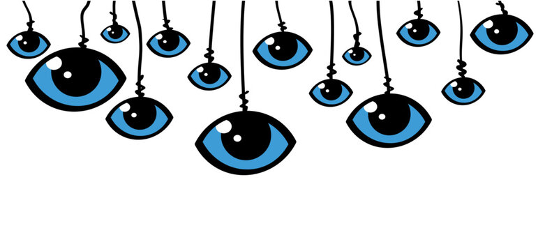 Cartoon drawing blue eye and iris. For world sight day, observed on october 13. Eyes pictogram or logo. Healthcare icon. Retina scan eye symbol.