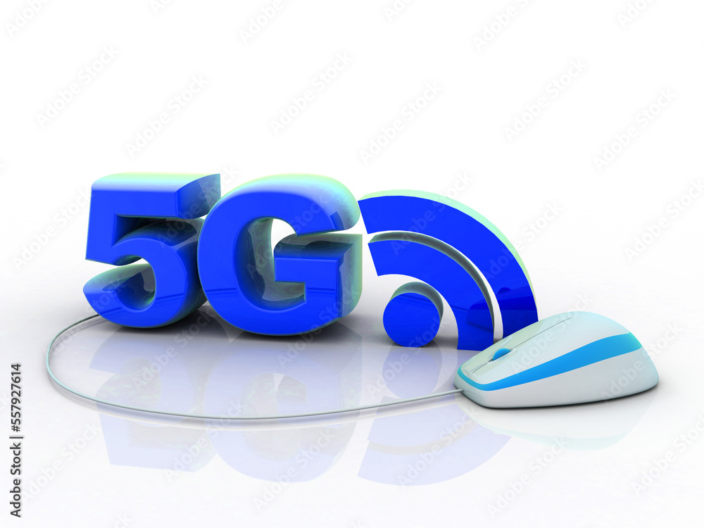 Poster 3d rendering 5G Network 5G Connection with WiFi connected mouse
