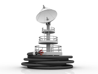 3d rendering Fiber optical cable detail with satellite
