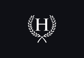 Laurel wreath logo and Vintage wheat circle leaf icon vector design with letters. Laurel wreath leaf circle letters favicon and icon