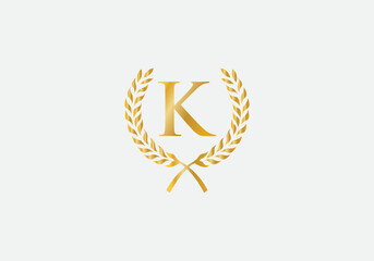 Laurel wreath logo and Vintage wheat circle leaf icon vector design with letters. Laurel wreath leaf circle letters favicon and icon