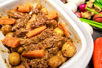Delicious homemade slow cooked beef pot roast