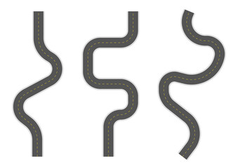 Set of different winding roads top view