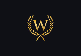 Laurel wreath logo and Vintage wheat circle leaf icon vector design with letters. Laurel wreath leaf circle letters favicon and icon