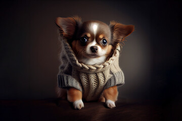 cute little dog in warm sweater. Generative Ai