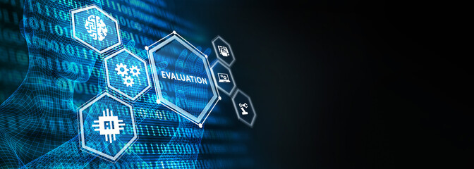 Evaluation Performance quality assessment business technology internet concept. 3d illustration