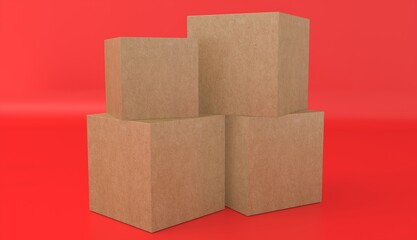 Cargo box on red background. Isolated. 3D Rendering.