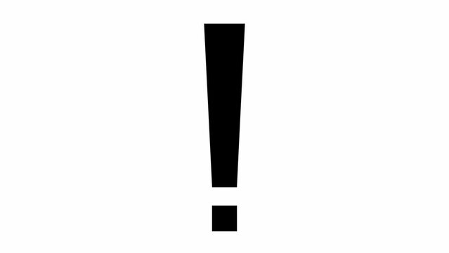 Animated black symbol of exclamation mark. Looped video. Concept of warning, attention, information. Vector illustration isolated on a white background.