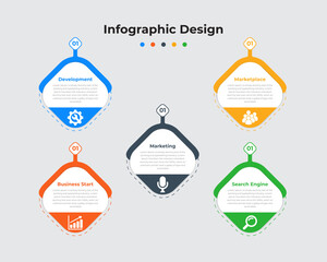 Business Infographics Template, Modern Infographics Design, 5 steps, Timeline, Can be used for workflow layout, Creative Banner, Marketing, Vector illustration