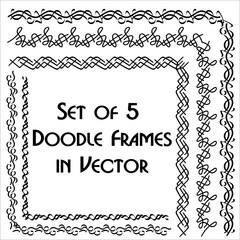 Set of doodle frames in vector. Borders and corners for greeting cards, certificate, wedding cards