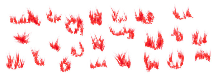 A set of wisps of rippling scarlet flame with burgundy fragments with translucent tongues. Isolated on transparent. png format.