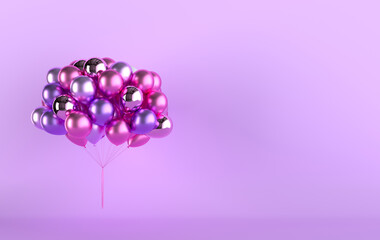 A bunch of glossy colorful balloons. Empty space for birthday, party, promotion social media banners, posters. 3d render balloons background © Meranna