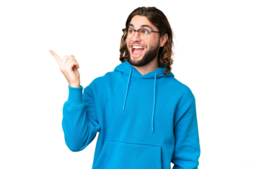 Young handsome man over isolated chroma key background intending to realizes the solution while lifting a finger up