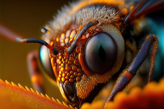 Macro bee eyes. An insect on a flower. Gen art