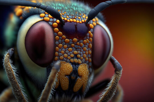 Macro bee eyes. An insect on a flower. Gen art