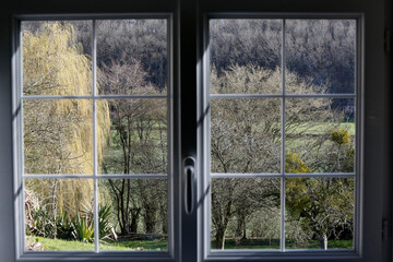 Landscape seen through a window