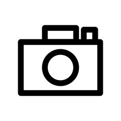 Photo camera icon line isolated on white background. Black flat thin icon on modern outline style. Linear symbol and editable stroke. Simple and pixel perfect stroke vector illustration.
