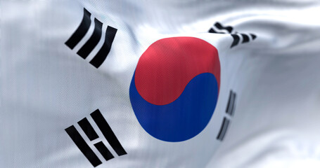 Close-up view of the South Korea national flag waving