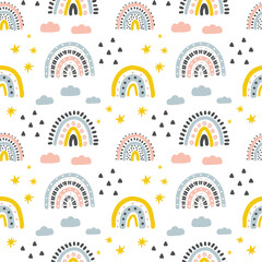 Seamless vector pattern with hand drawn rainbows. Trendy baby texture for fabric textile wallpaper apparel wrapping
