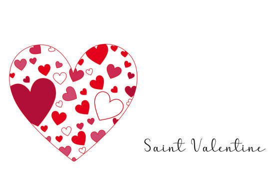 Cartel de Feliz dia de San Valentin con corazones sobre un fondo blanco liso y aislado. Vista de frente y de cerca. Copy space