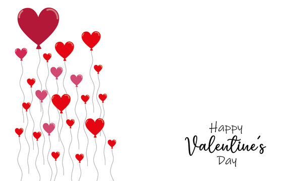 Cartel de Feliz dia de San Valentin con corazones sobre un fondo blanco liso y aislado. Vista de frente y de cerca. Copy space